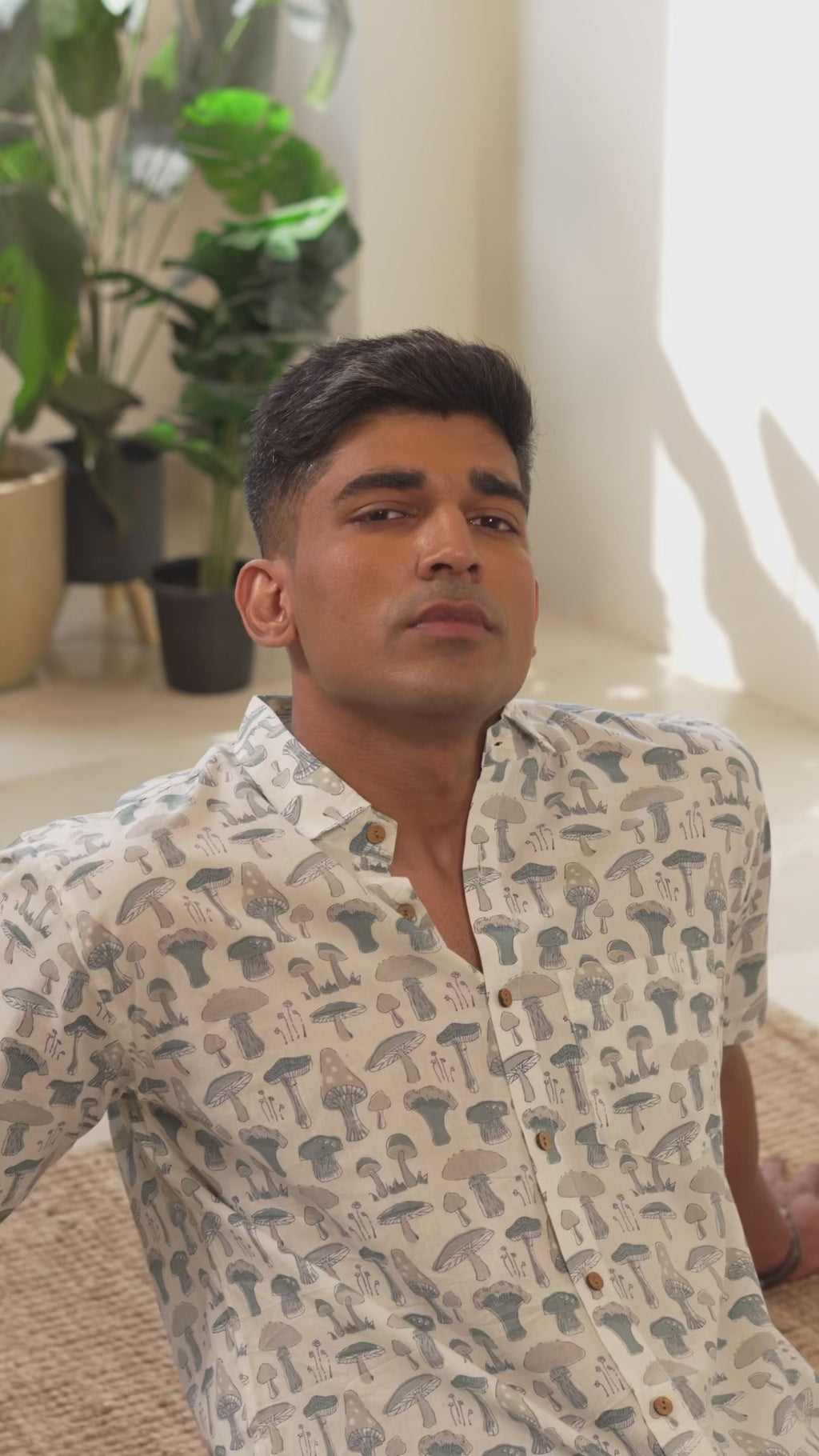 Men’s casual shirt worn by model highlighting stitching quality