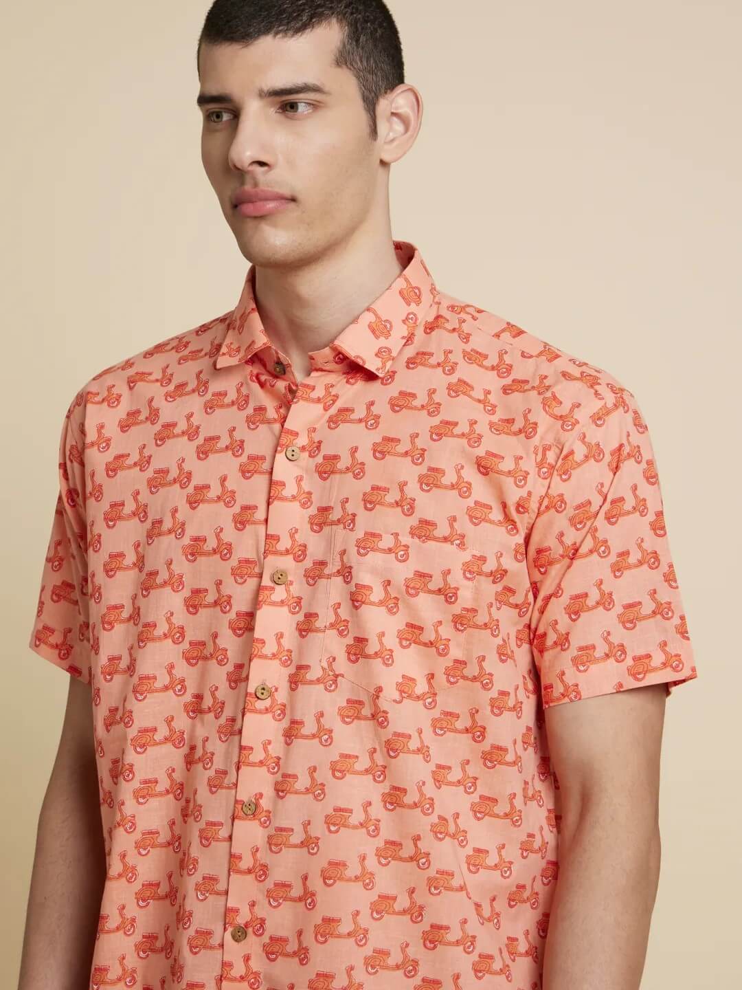 Peach Orange Scooter Printed Shirt